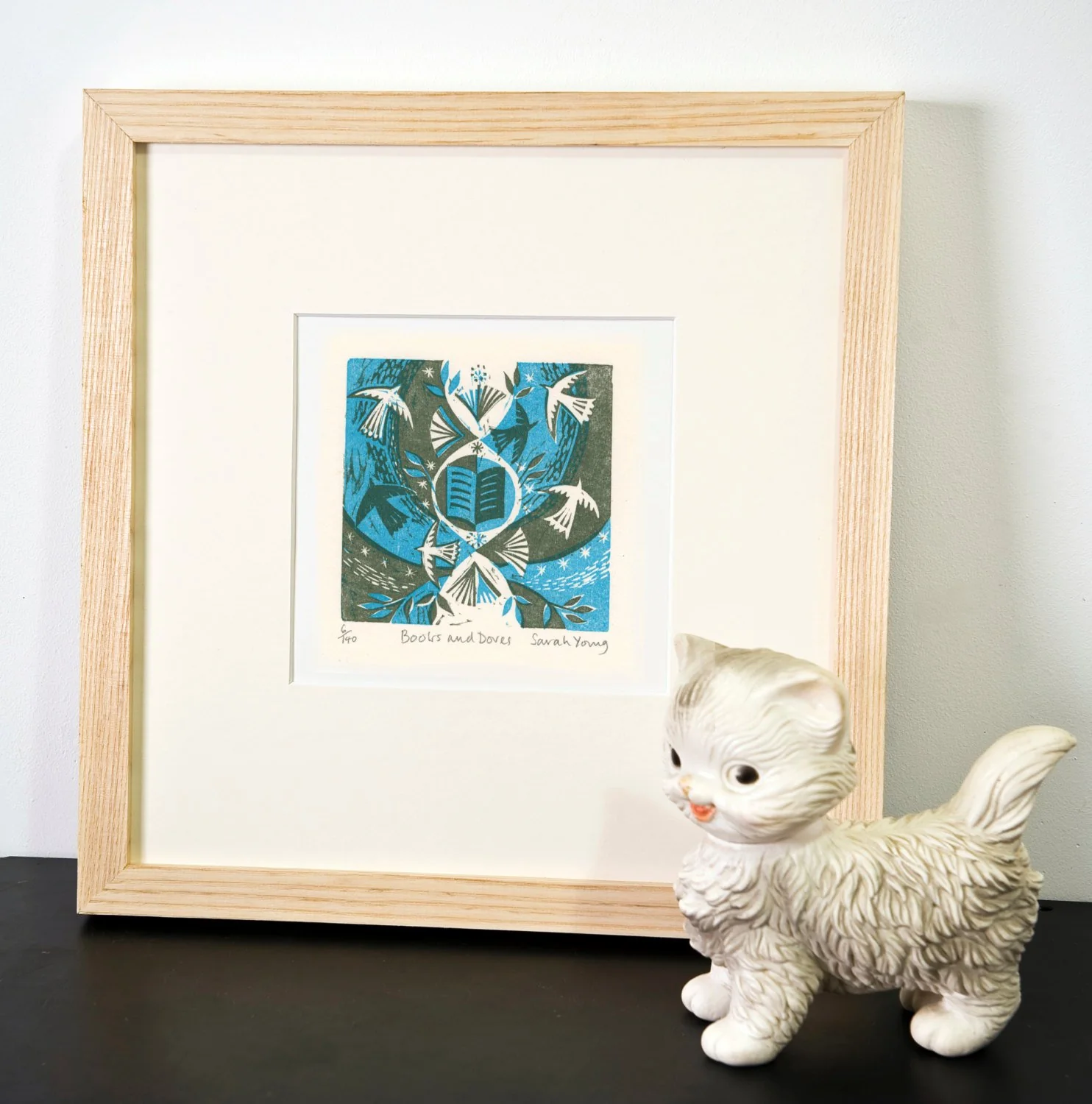 Books and Doves - Woodcut Print - Image 3