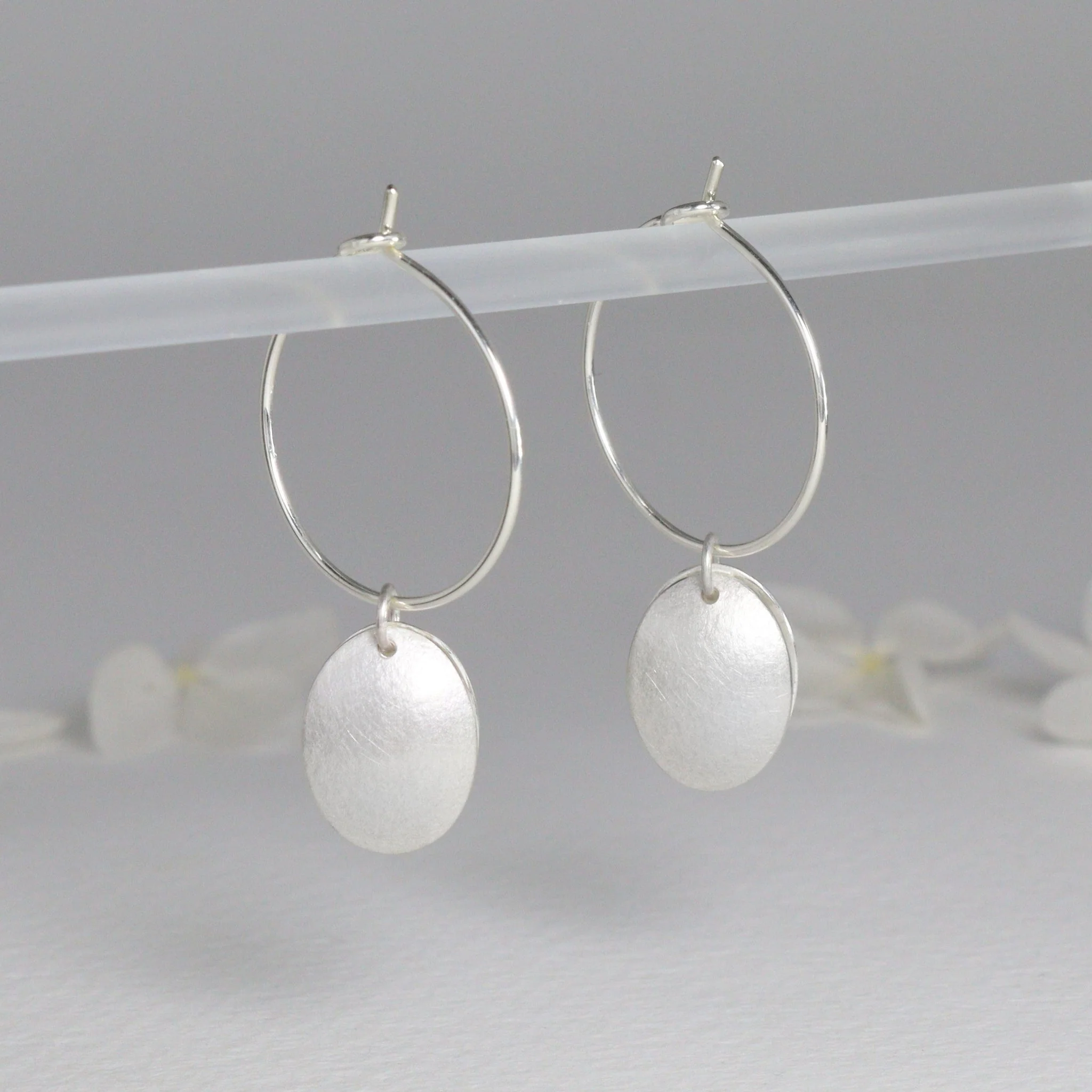 Double Petal Silver Hoop Earrings
