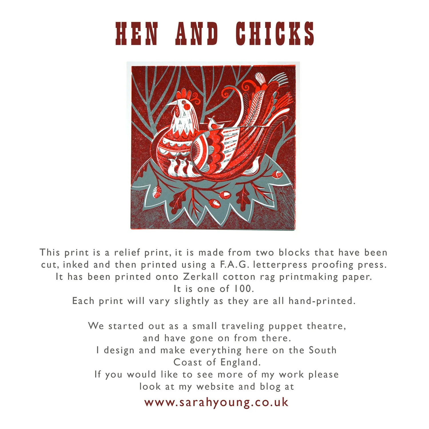 Hen and Chicks - Relief / Letterpress Print - Image 3