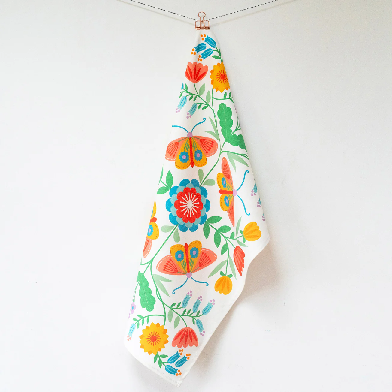 Moth & Floral White Tea Towel - Image 3