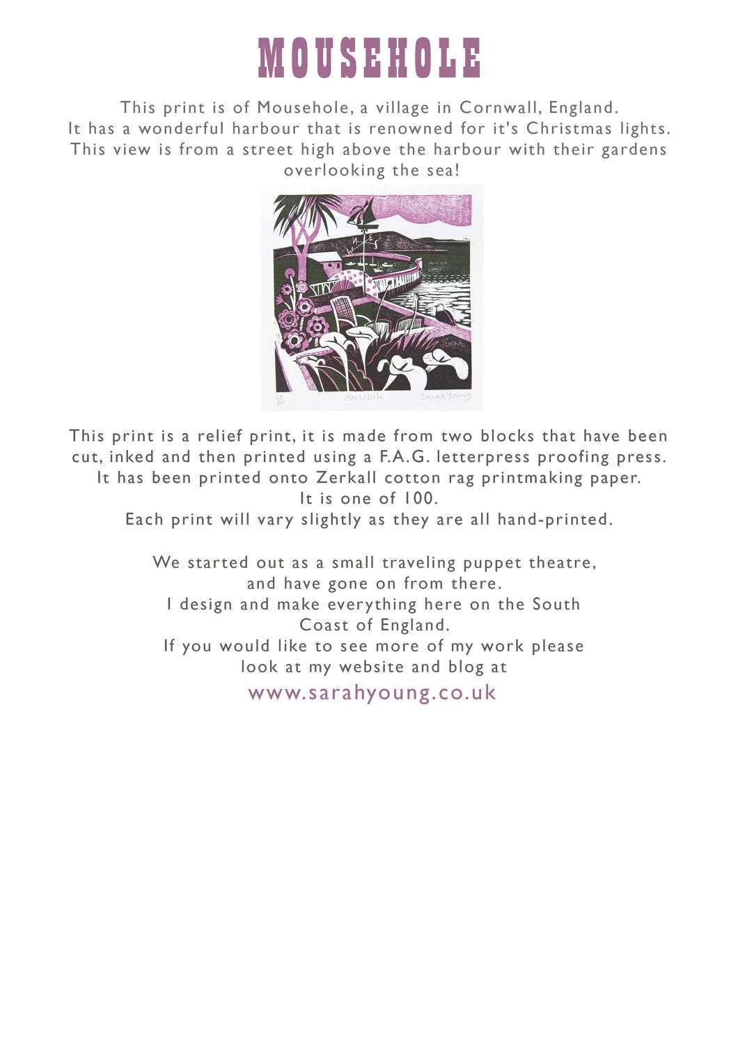 Mousehole - Relief / Letterpress Print - Image 4