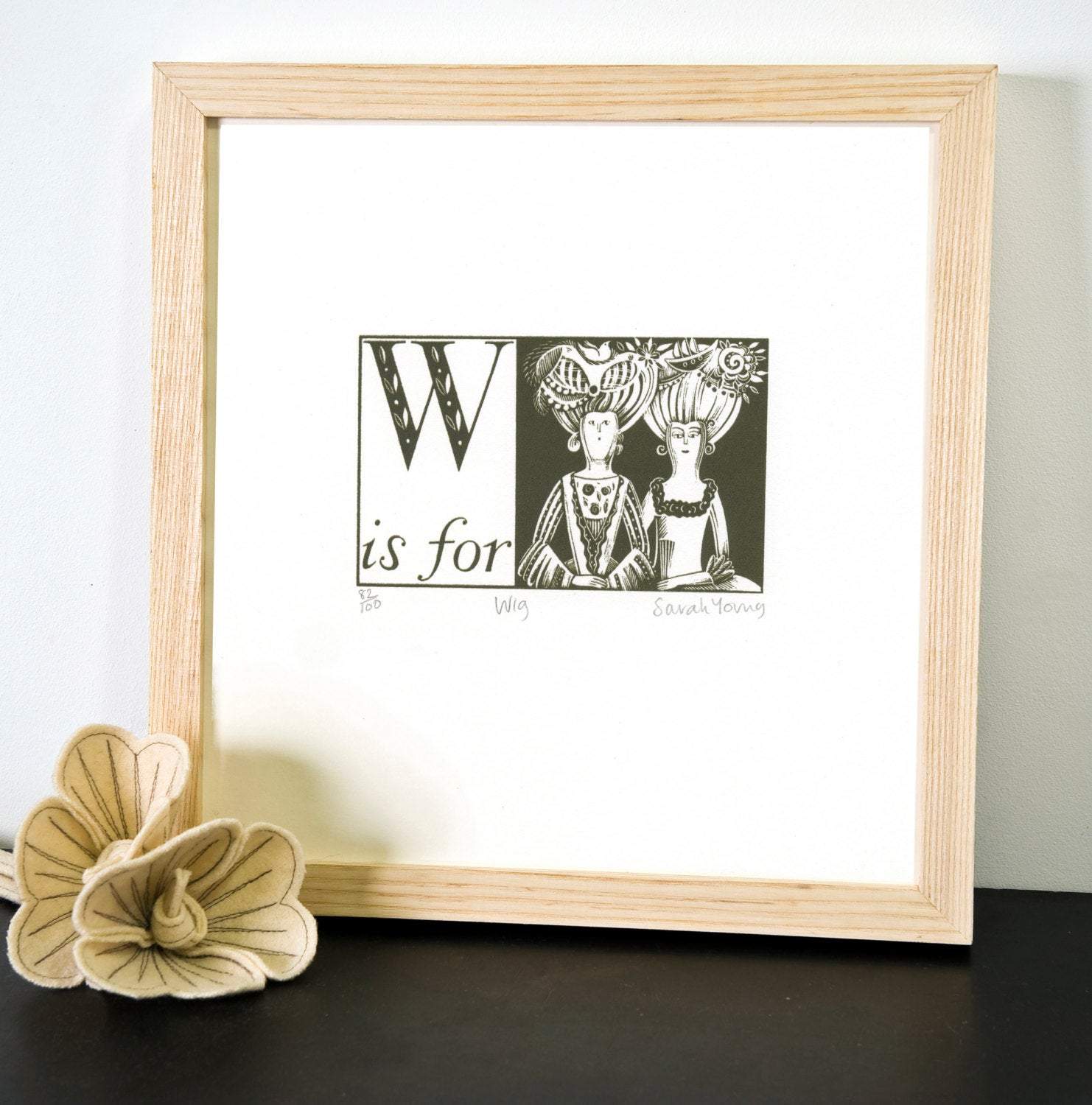 W is for Wig - Alphabet Silkscreen Print - Image 3